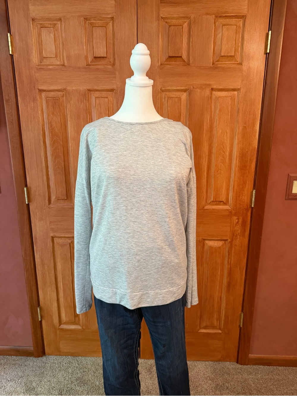 Banana Republic Women's Light Gray Long Sleeve Tee with open back.